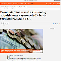 Economa/Finanzas.- Las fusiones y adquisiciones cayeron el 10% hasta septiembre, segn TTR